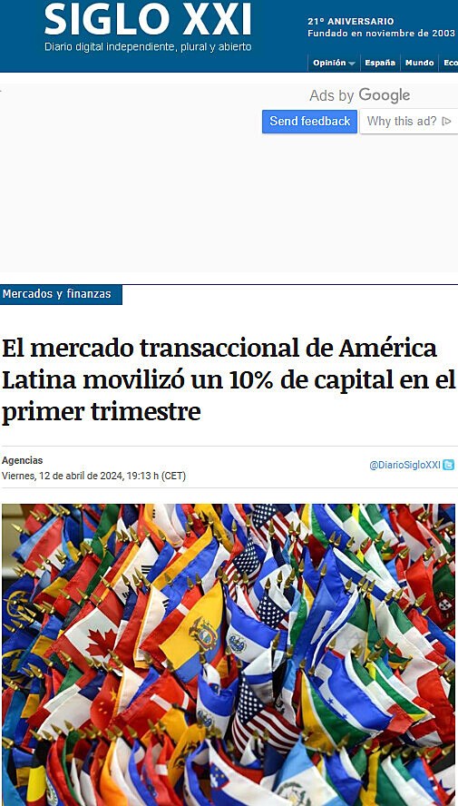 El mercado transaccional de Amrica Latina moviliz un 10% de capital en el primer trimestre
